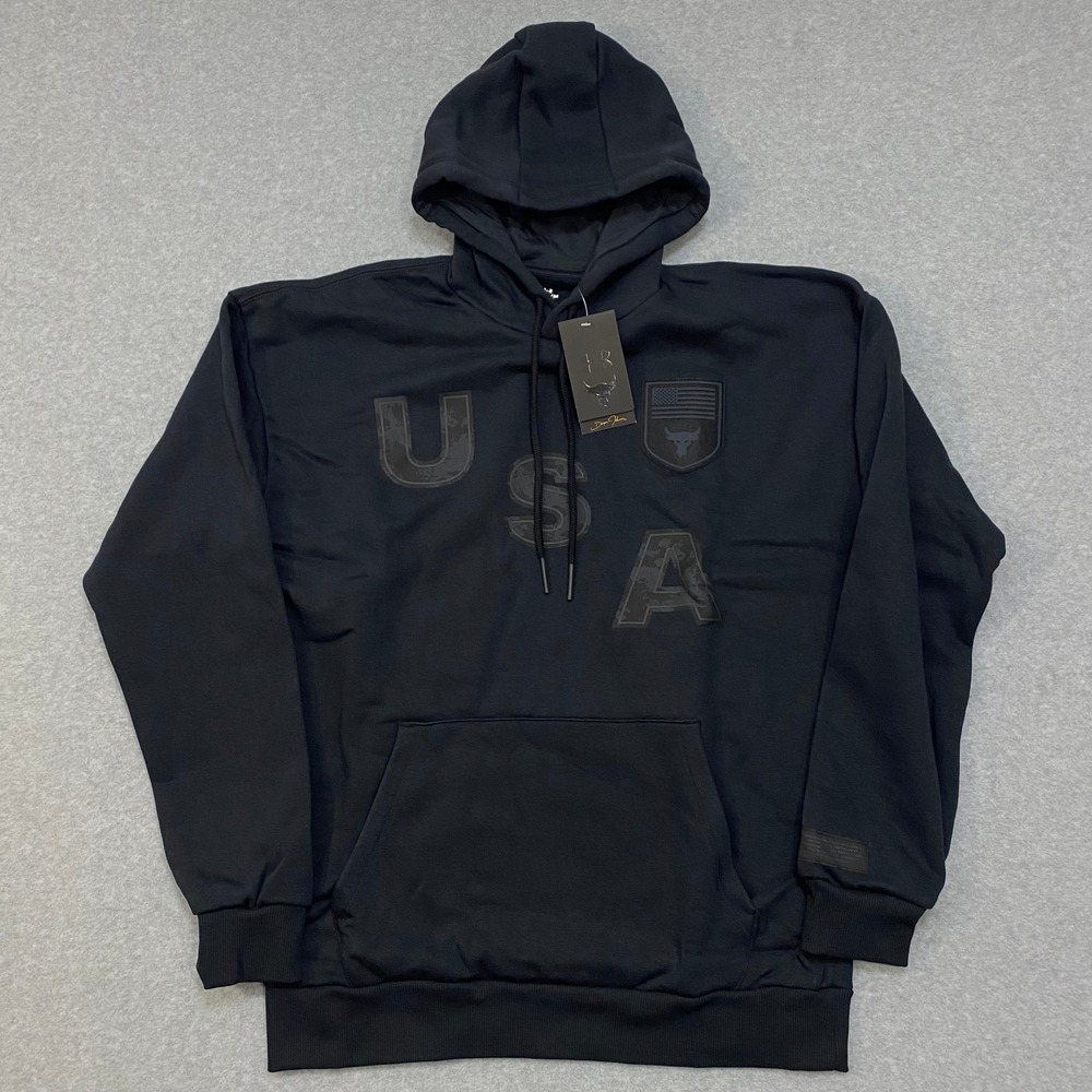 Under Armour Men's M Project Rock Veterans Day Icon Hoodie Black 6005008-002 NWT